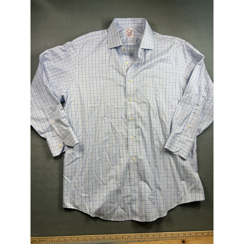 Brooks Brothers Men's Non-Iron Dress Shirt 17/33 Blue White Plaid/ Madison